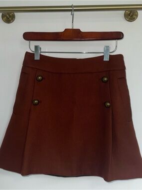 Rust Colored Burnt Orange Express Pleated Button Detail Mini Skirt size 2
